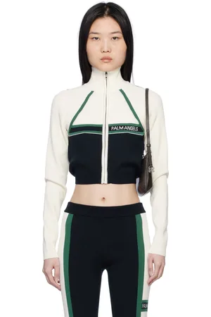 Palm Angels Blouson motard blanc cassé et bleu marine à glissière