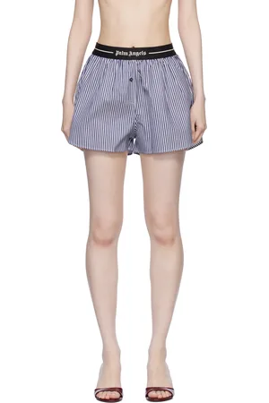 Palm Angels Short bleu marine et blanc à logos et à rayures