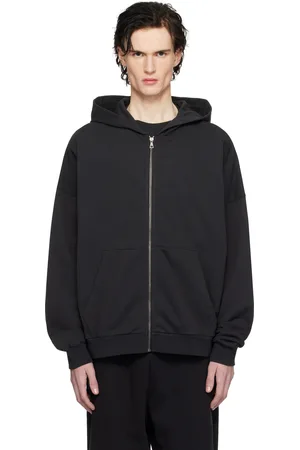 Palm Angels Pull à capuche noir à logo incurvé et à glissière