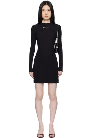 Palm Angels Robe courte noire en tricot côtelé à logo