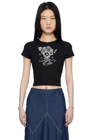 Anna Sui Micro t-shirt Beach Girl noir à col ras du cou