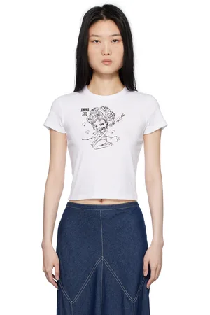 Anna Sui Micro t-shirt Beach Girl blanc à col ras du cou