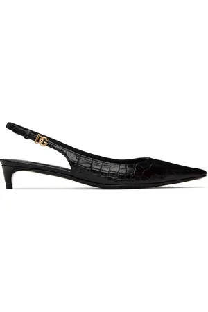 Dolce & Gabbana Chaussures à petit talon noires en cuir de veau gaufré façon croco à bride arrière