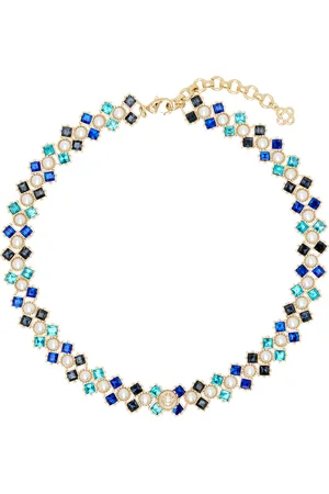 Casablanca Collier doré et bleu à ornements en cristal et perles artificielles
