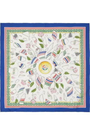 Casablanca Petit foulard blanc et bleu marine en soie