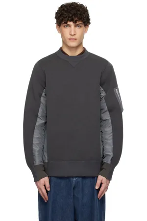 SACAI Pull molletonné gris en jersey et en sergé de nylon