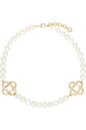 Casablanca Moyen collier blanc à perles et à breloques à logo