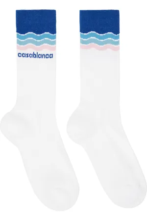 Casablanca Chaussettes blanc et bleu à rayures ondulées