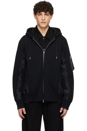 SACAI Pull à capuche noir en jersey et en sergé de nylon