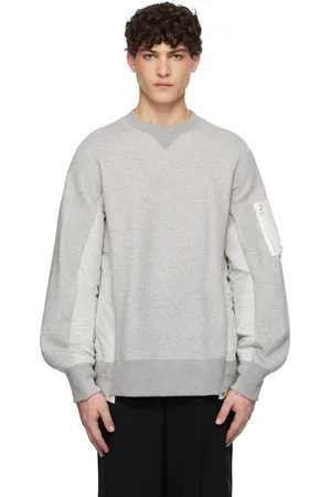 SACAI Pull molletonné gris en jersey et en sergé de nylon