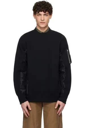 SACAI Pull molletonné noir en jersey et en sergé de nylon