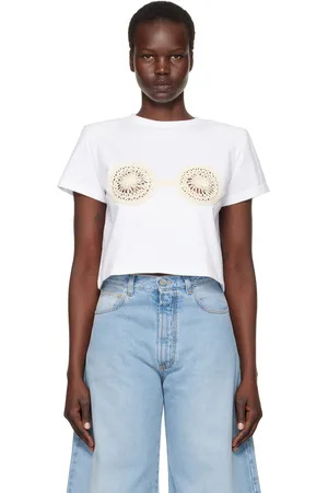 MAGDA BUTRYM T-shirt blanc à appliqué de style soutien-gorge en crochet