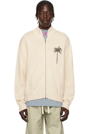 Palm Angels Blouson de survêtement blanc cassé en tricot à logos de palmier