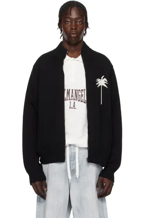 Palm Angels Blouson de survêtement noir en tricot à logos de palmier