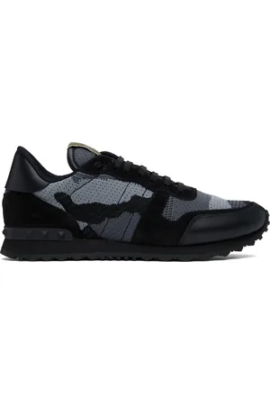 VALENTINO GARAVANI Baskets Rockrunner noir et gris en filet à motif camouflage