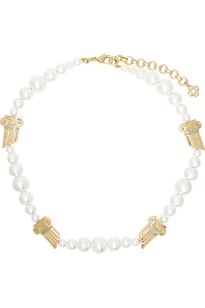Casablanca Collier doré et blanc à perles artificielles et à breloques graphiques
