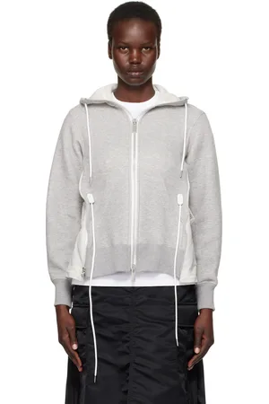 SACAI Pull à capuche gris en jersey et en sergé de nylon