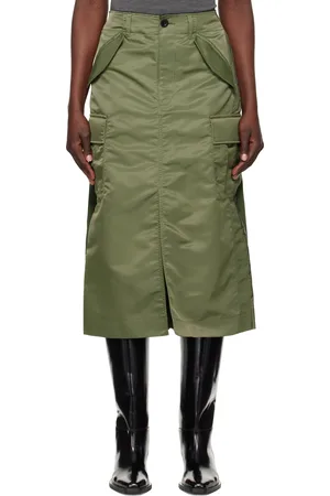 SACAI Jupe midi kaki en sergé de nylon