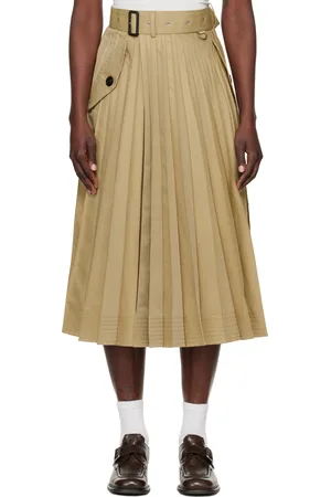 SACAI Jupe midi beige en gabardine de coton