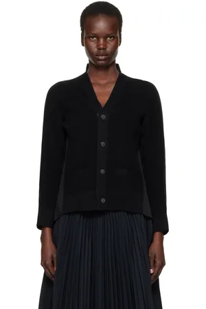 SACAI Cardigan noir en tricot de coton et en popeline de coton