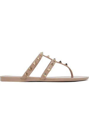 VALENTINO GARAVANI Sandales à enfiler taupe à clous Rockstud