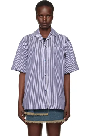 Palm Angels Chemise bleu marine à logo incurvé et à rayures