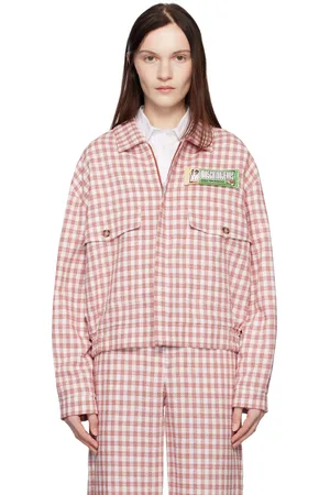Moschino Blouson rouge en viscose et en lin à carreaux