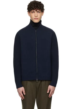 Sunspel Blouson aviateur bleu marine en tricot double face