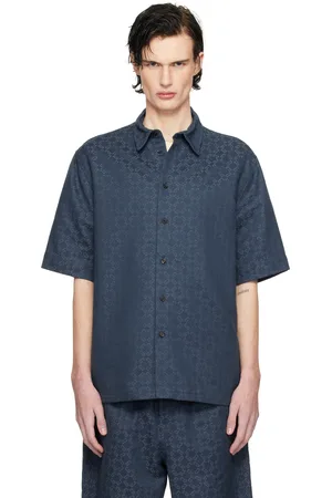 Givenchy Chemise lustrée bleu marine en denim à monogrammes 72