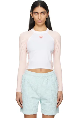 Casablanca T-shirt à manches raglan longues blanc et rose