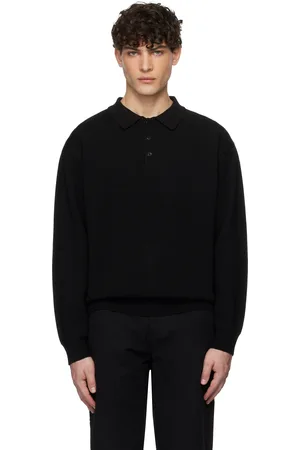 UNIFORM Polo à manches longues noir en tricot à col classique