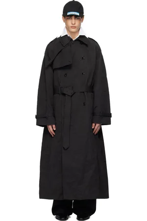 Vetements Trench noir en gabardine froissée à enduit