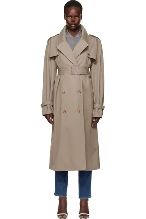 Moschino Trench ajusté taupe en gabardine à double boutonnage