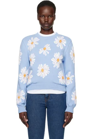 Moschino Pull bleu à motif de marguerites imprimé
