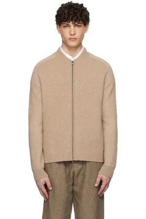 Sunspel Blouson aviateur beige en tricot double face