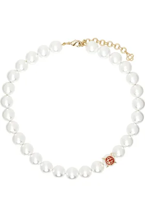 Casablanca Collier blanc et doré à perles artificielles et à logos