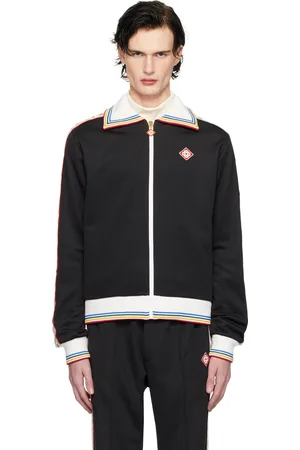 Casablanca Blouson de survêtement noir à garnitures à motif de feuilles de laurier