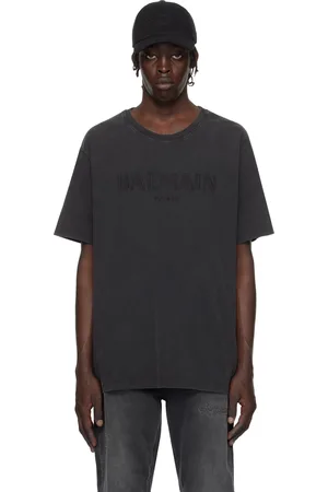 Balmain T-shirt décontracté gris à logo rétro brodé