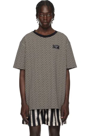 Balmain T-shirt noir et blanc à motif PB Labyrinthe