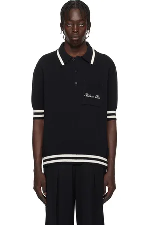 Balmain Polo noir en tricot de coton mélangé