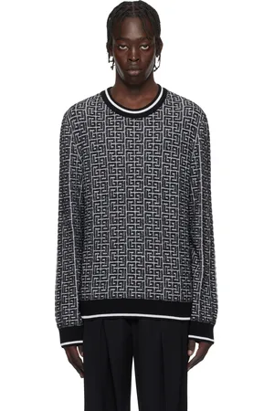 Balmain Pull noir en tricot à motif PB Labyrinthe