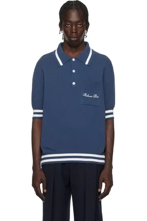 Balmain Polo bleu en tricot de coton mélangé