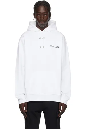 Balmain Pull à capuche blanc à logo calligraphié