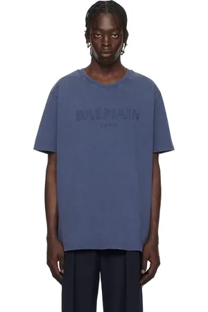 Balmain T-shirt décontracté bleu à logo rétro brodé