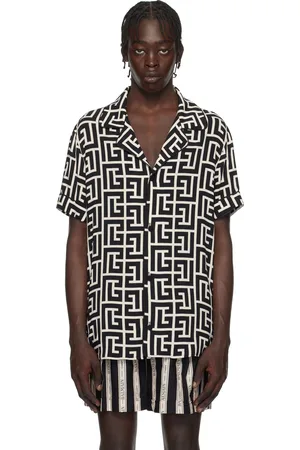 Balmain Chemise noir et blanc cassé à monogrammes imprimés