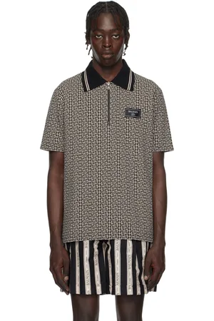 Balmain Polo noir et blanc à motif PB Labyrinthe