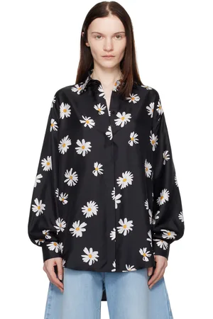 Moschino Chemise noire en sergé de soie à motif de marguerites
