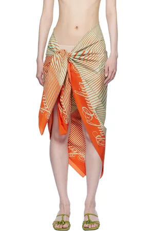 Jean Paul Gaultier Jupe cache-maillot orange et vert à motif Body Morphing à rayures fines