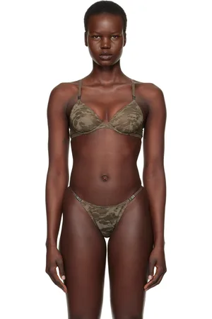 Diesel Soutien-gorge plongeant kaki en dentelle à motif camouflage édition Savage X Fenty