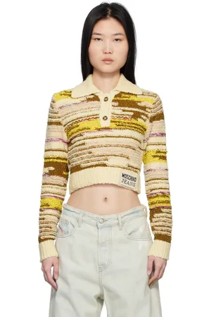Moschino Polo de style pull multicolore en coton et nylon à ourlet écourté